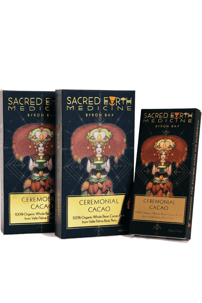 The Sacred Earth Medicine Ceremonial Cacao 1kg bundle consist of 2 x 400g blocks and 1 x 200g blocks saving 19%! 100% pure Chuncho cacao from Peru blessed by the Cacao Deva.