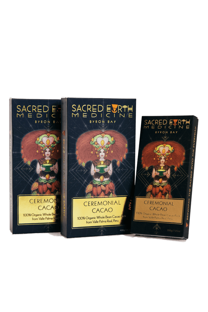 The Sacred Earth Medicine Ceremonial Cacao 1kg bundle consist of 2 x 400g blocks and 1 x 200g blocks saving 19%! 100% pure Chuncho cacao from Peru blessed by the Cacao Deva.