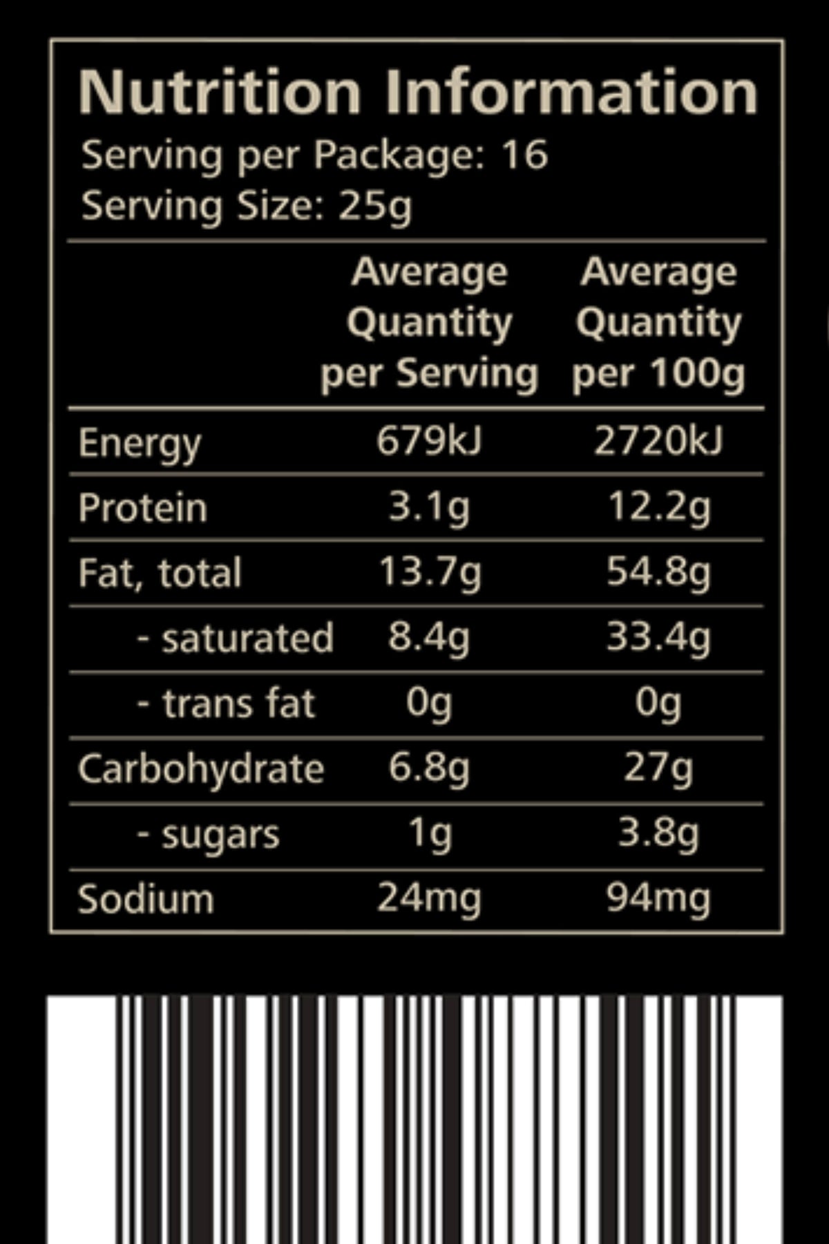 Sacred Earth Medicine Ceremonial Cacao Nutrition information Panel. With almost 55% cacao butter, SEM cacao really retains all the medicinal and spiritual properties needed for use in ceremony and cacao practitioner work.