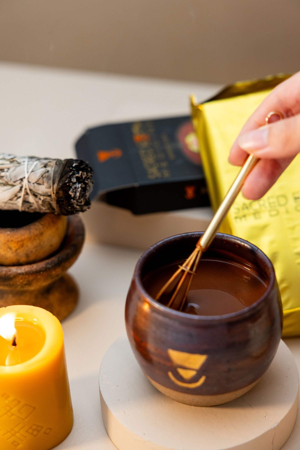 Preparing your very first ceremonial cacao from the Sacred Earth Medicine Starters Pack Ritual Box 
